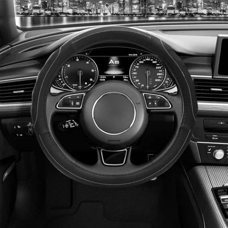 Оплетка руля CarFort CS1152, размер М (38-39 см), экокожа, ребр вставки, чёрная_2